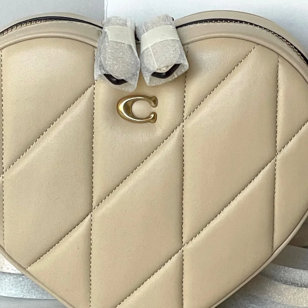 Coach Heart Crossbody Bag Ivory Quilted Nappa Leather Brass CE725